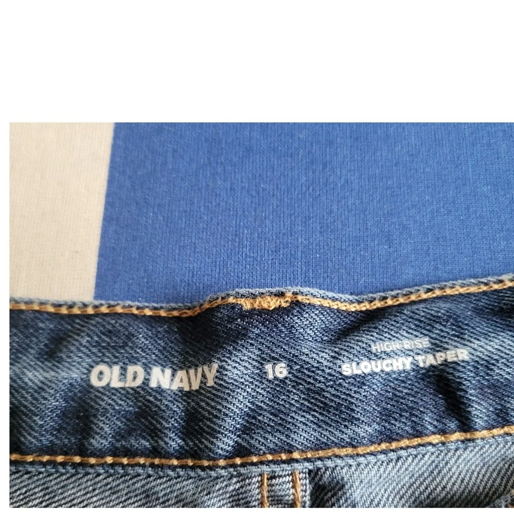 Old Navy High Rise Slouchy Taper Jeans Medium Wash Blue Size 16 100% Cotton